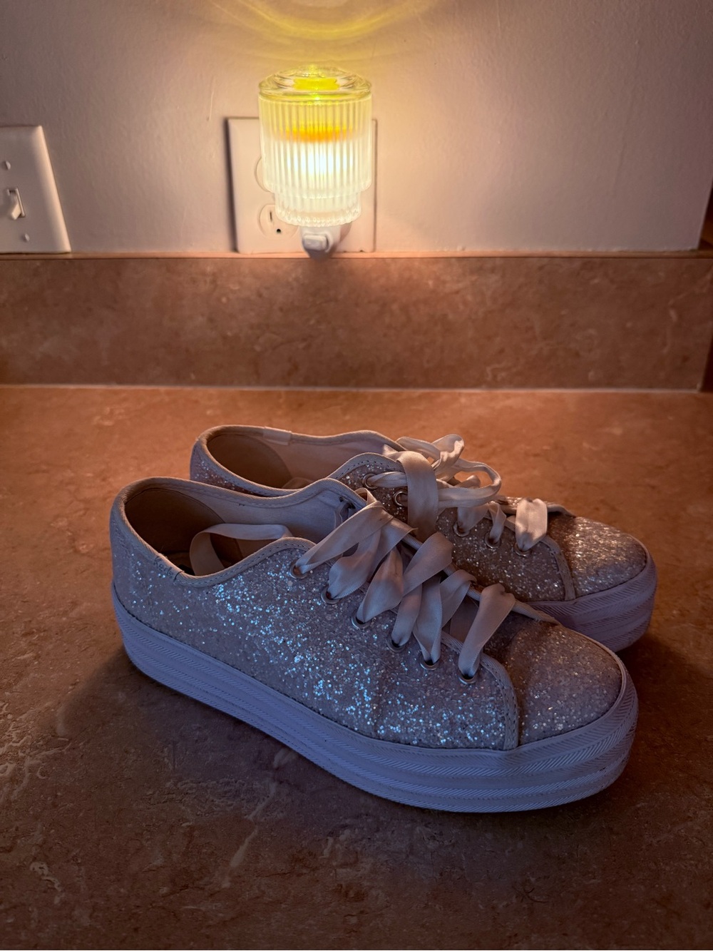 kate spade Sparkle Platform Sneakers in Silver Glitter